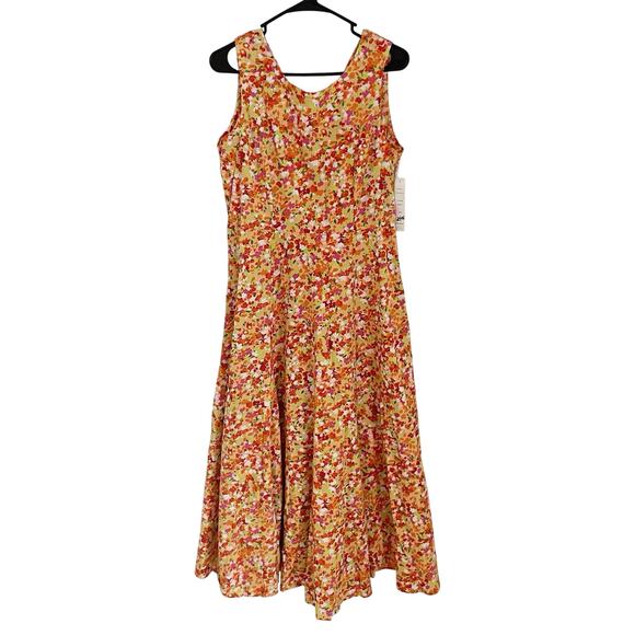 NWT Vintage Cottagecore Floral Cotton Midi Dress Sz 8 India Garden Party Y2K - Picture 1 of 9